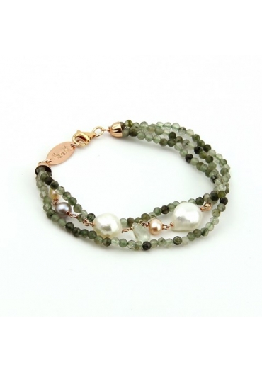 Bracciale quarzo rutilato verde  diamond, perle coltivate BR1534