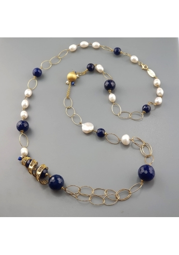 Collana, agata blu zaffiro, spirale filigrana CN2121