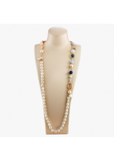 Collana scomponibile perle  coltivate, Calcedonio, agata blu SCCN06