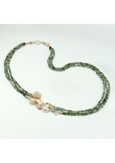 Collier a tre fili quarzo Rutilato verde  ﻿ cn3389