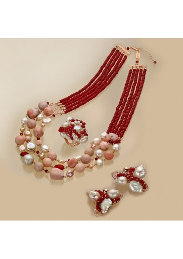 Parure agata ruby, opale rosa P154