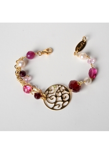 Bracciale Agata Ruby, q.idrotermale rosa, perle di fiume BR0733